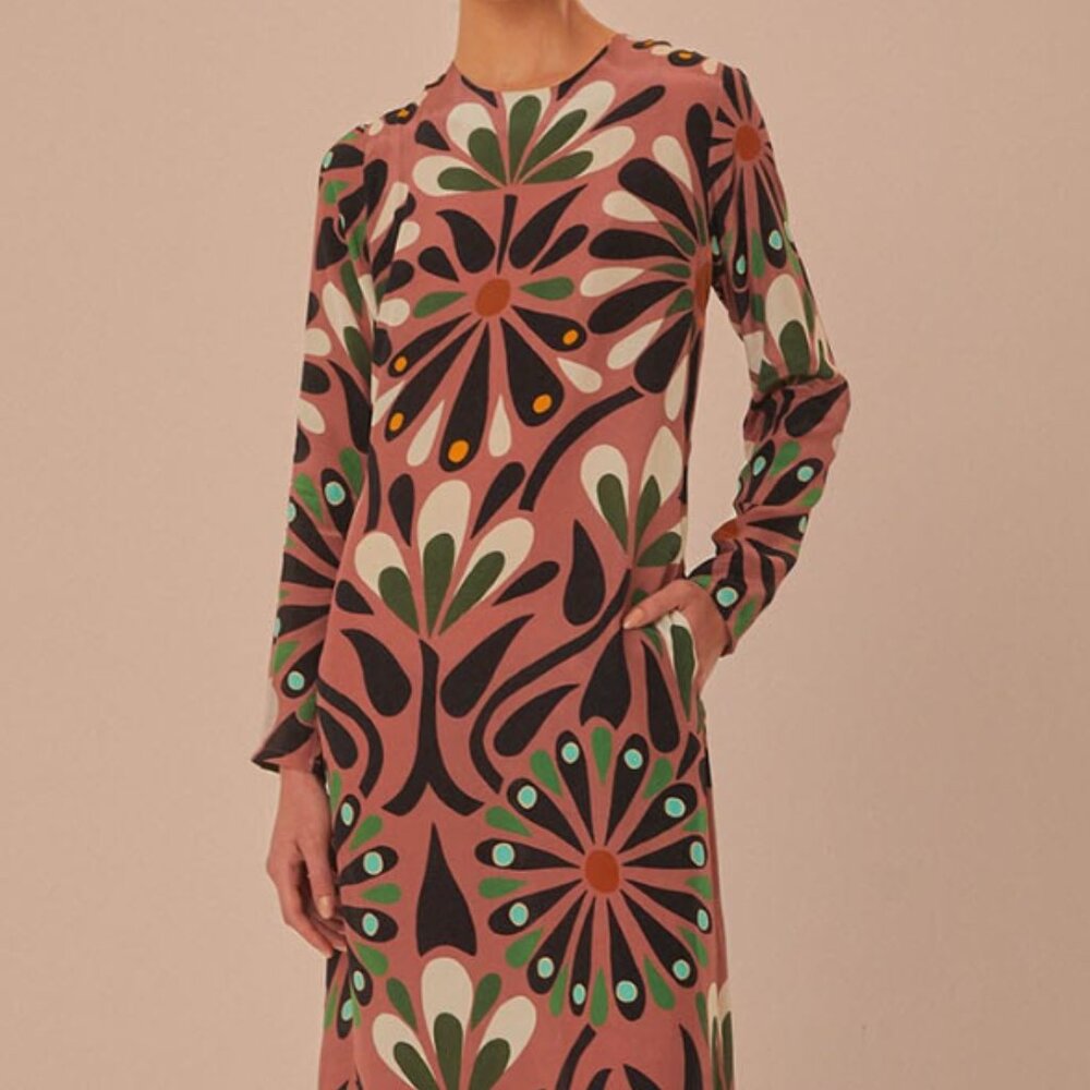 FARM RIO AINIKA FLOWERS LONG SLEEVE MAXI DRESS